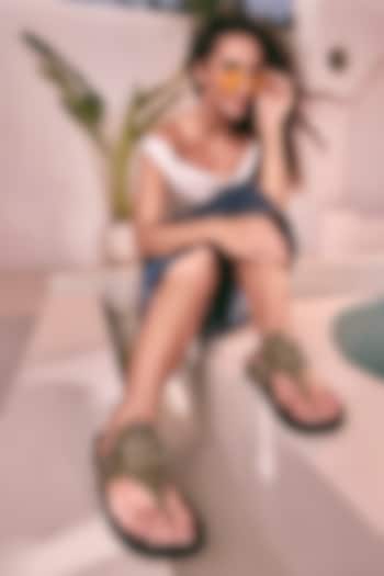 Green Genuine Leather Flats by Oroh at Pernia's Pop Up Shop