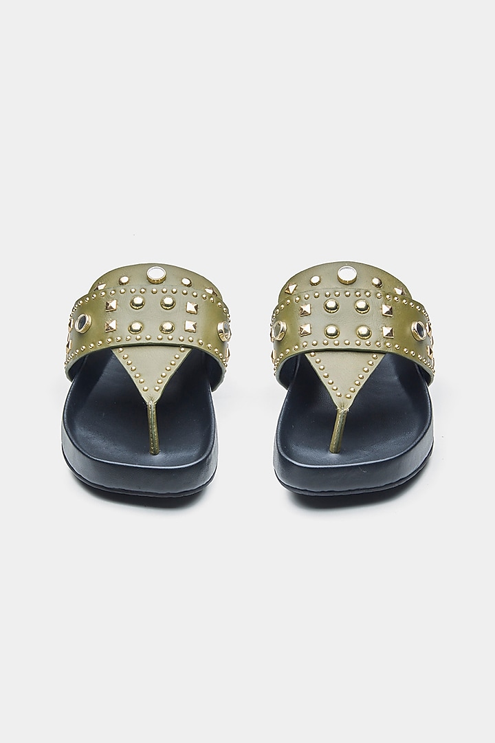 Green Genuine Leather Flats by Oroh at Pernia's Pop Up Shop