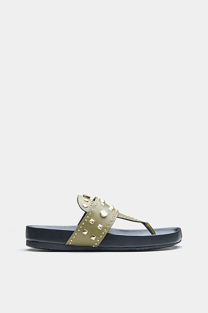 Green Genuine Leather Flats by Oroh at Pernia's Pop Up Shop