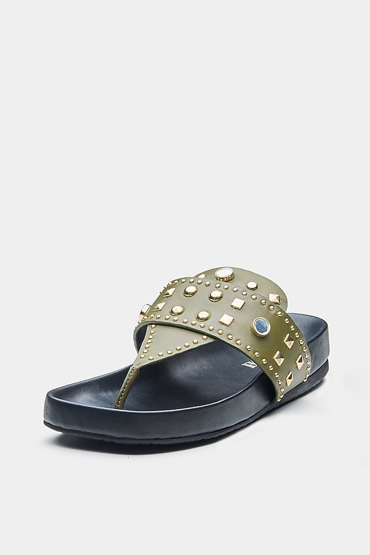 Green Genuine Leather Flats by Oroh at Pernia's Pop Up Shop