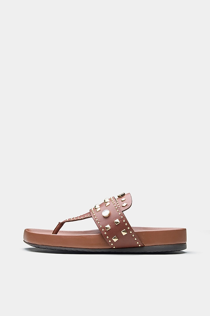 Tan Genuine Leather Flats by Oroh at Pernia's Pop Up Shop