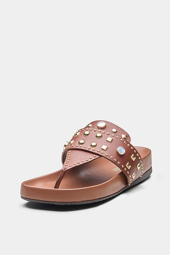 Tan Genuine Leather Flats by Oroh at Pernia's Pop Up Shop