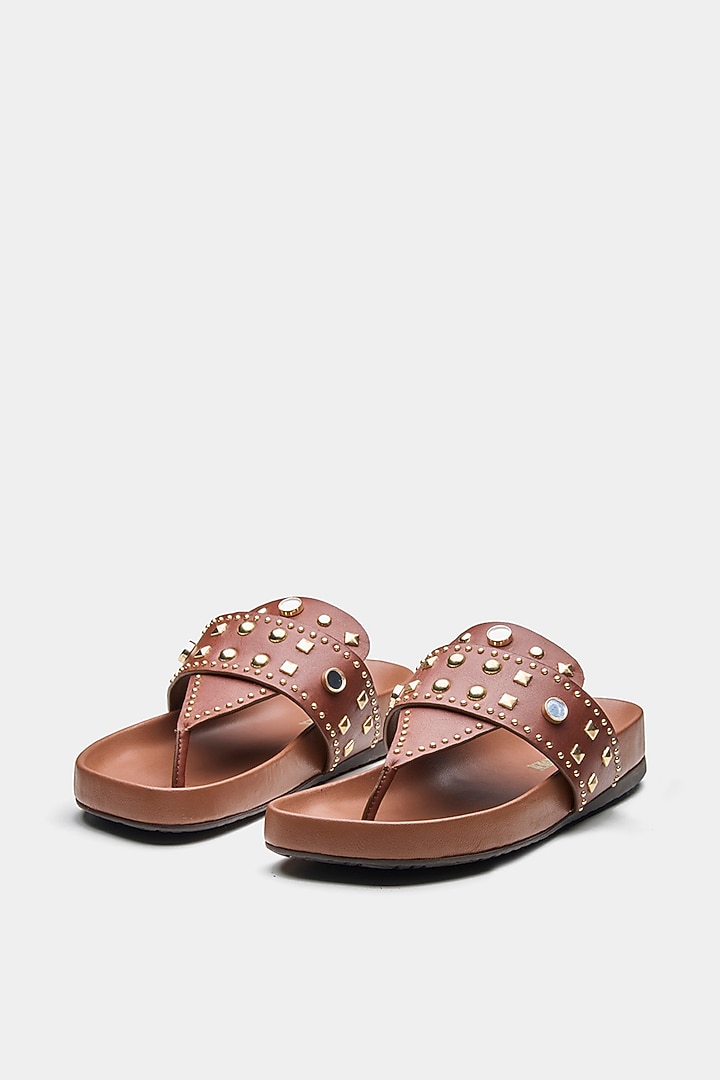 Tan Genuine Leather Flats by Oroh at Pernia's Pop Up Shop