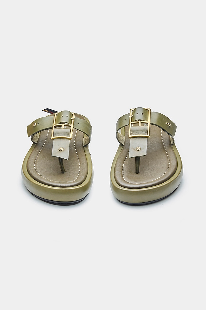 Green Genuine Leather Flats by Oroh at Pernia's Pop Up Shop