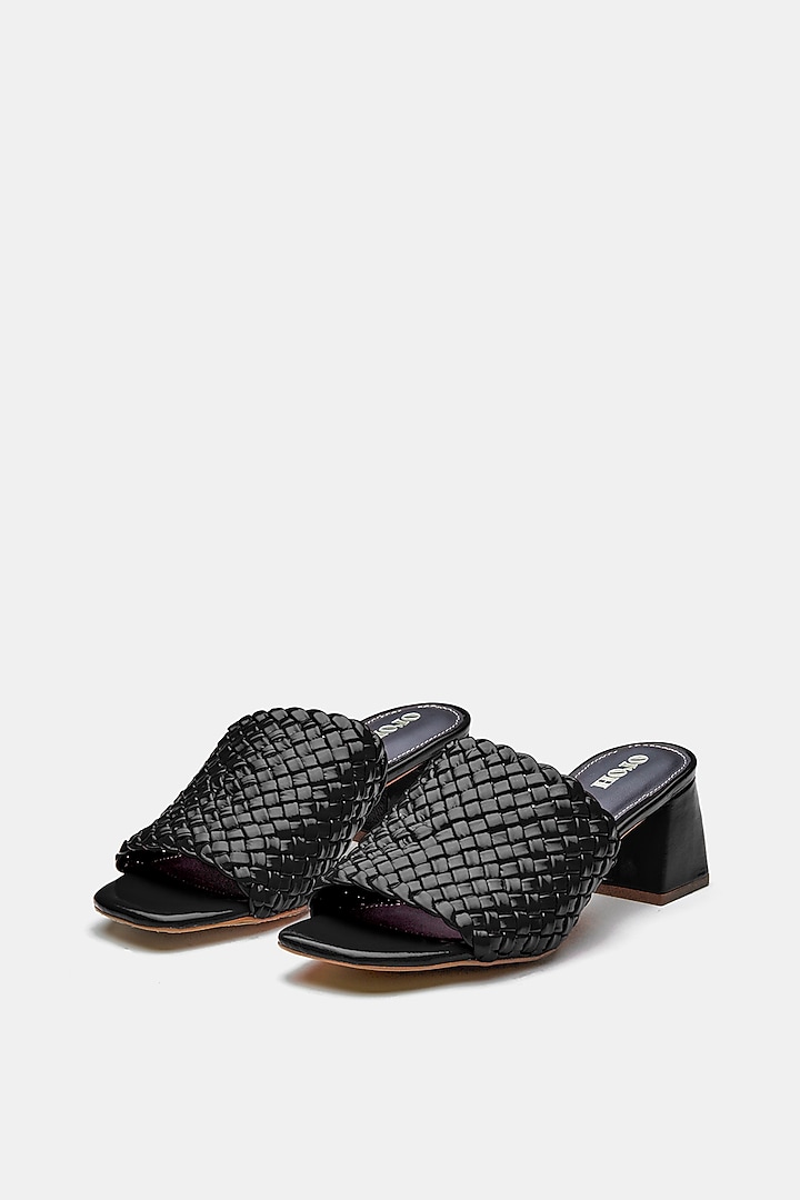 Black Genuine Leather Open-Toe Heels by Oroh at Pernia's Pop Up Shop