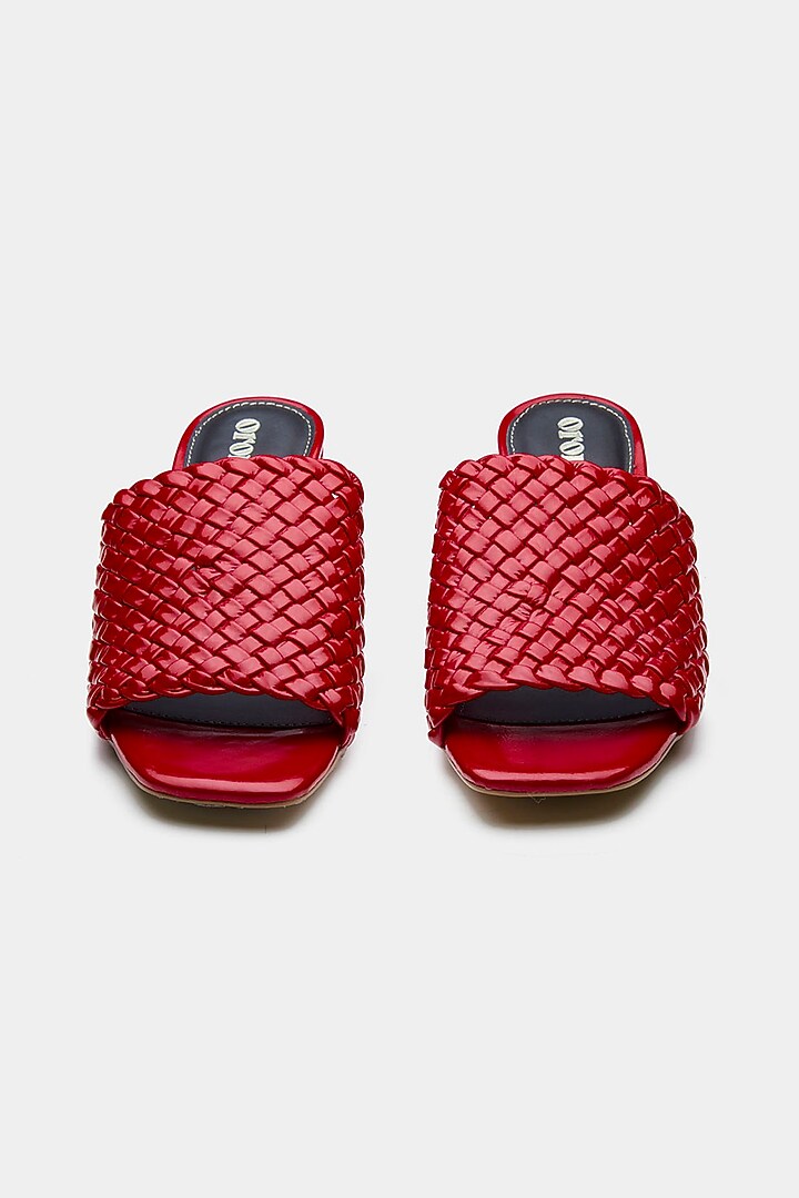 Red Genuine Leather Open-Toe Heels by Oroh at Pernia's Pop Up Shop