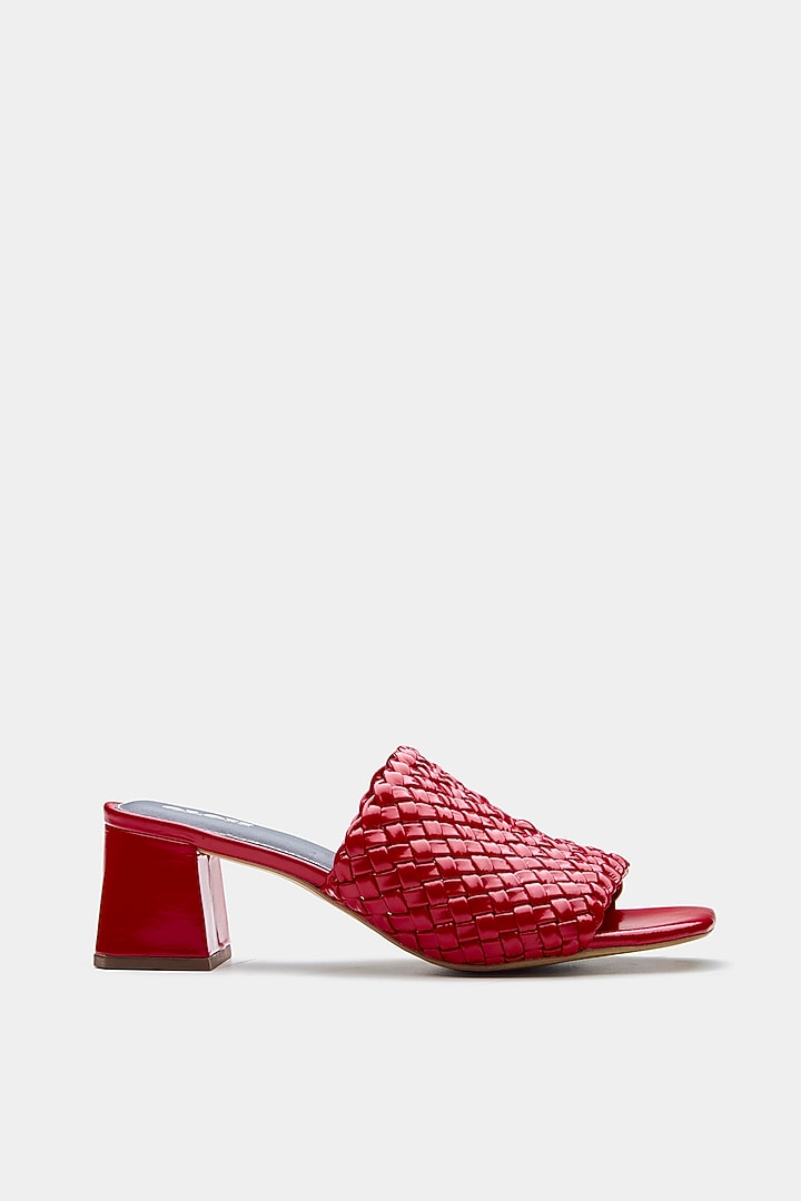 Red Genuine Leather Open-Toe Heels by Oroh at Pernia's Pop Up Shop