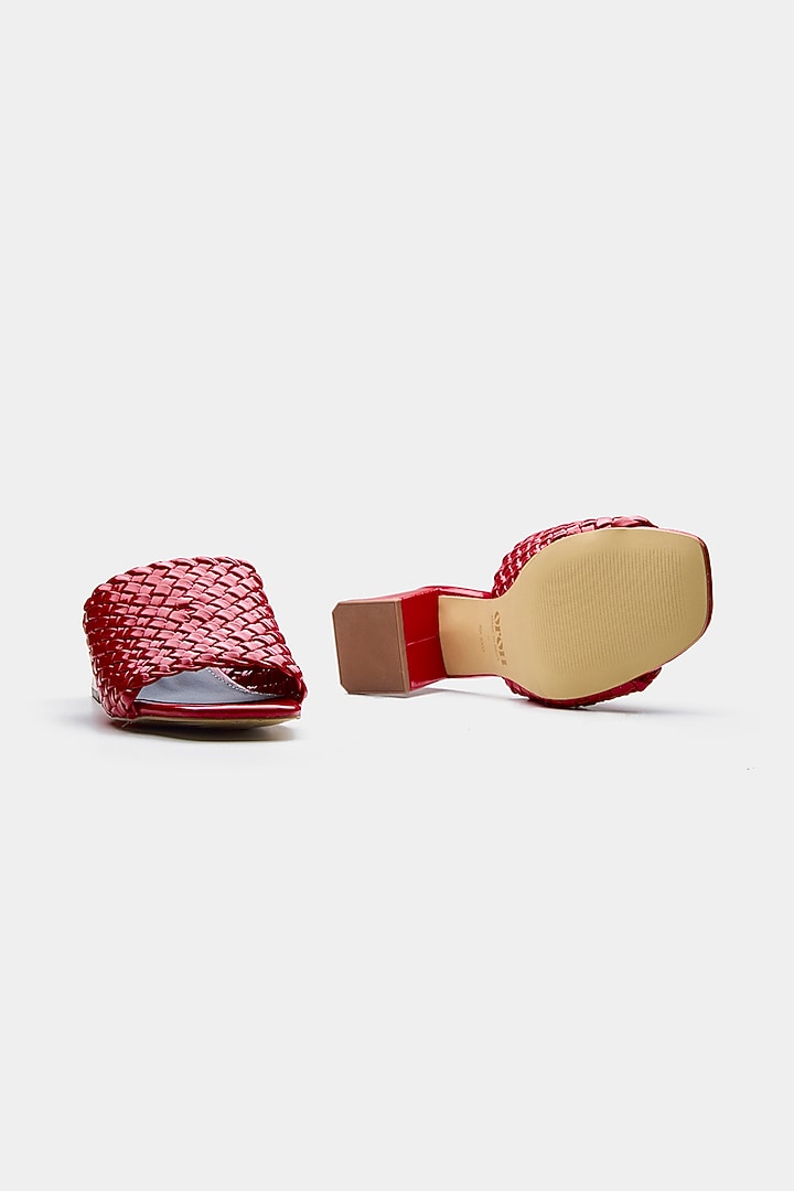 Red Genuine Leather Open-Toe Heels by Oroh at Pernia's Pop Up Shop
