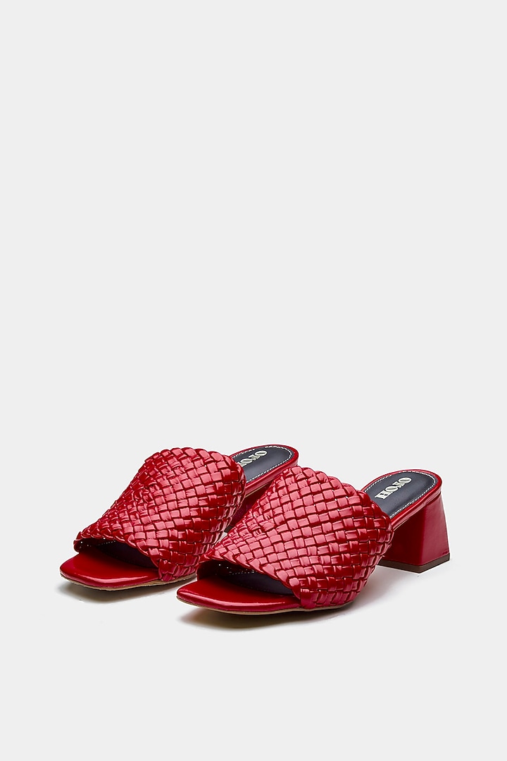 Red Genuine Leather Open-Toe Heels by Oroh at Pernia's Pop Up Shop