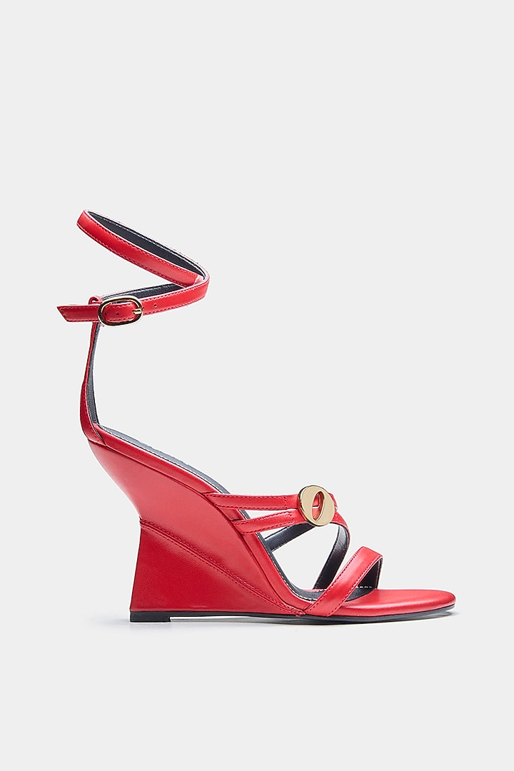 Red Genuine Leather Wedges by Oroh at Pernia's Pop Up Shop