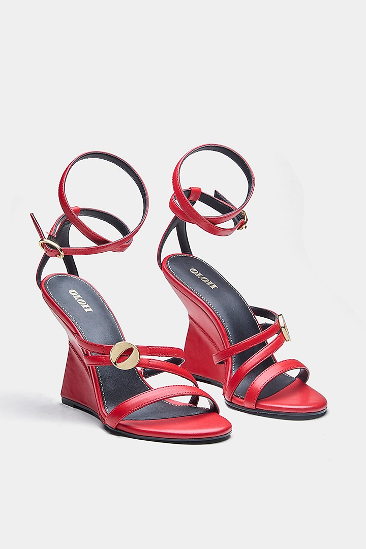 Red Genuine Leather Wedges by Oroh at Pernia's Pop Up Shop