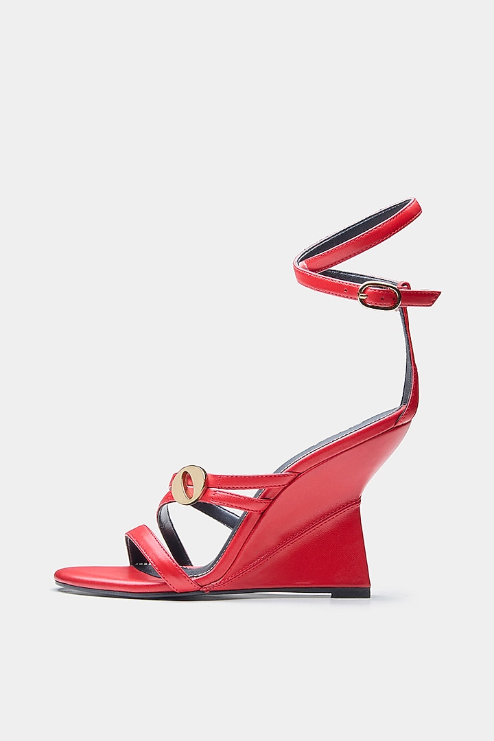 Red Genuine Leather Wedges by Oroh at Pernia's Pop Up Shop