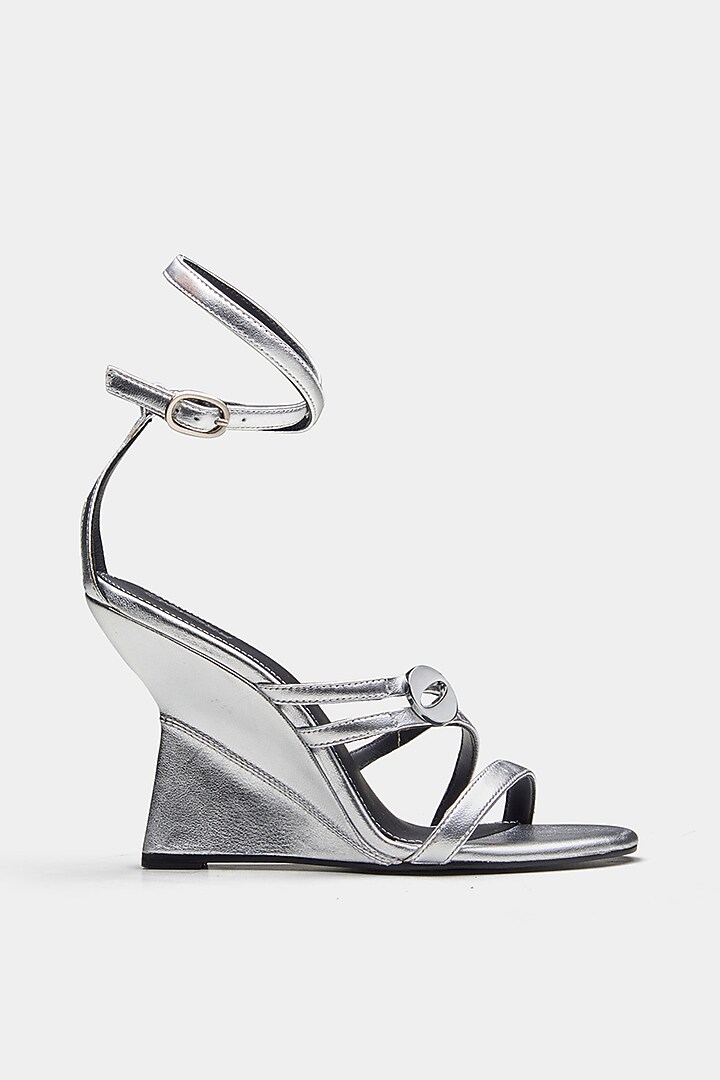Silver Genuine Leather Wedges by Oroh at Pernia's Pop Up Shop