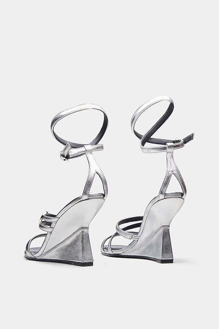 Silver Genuine Leather Wedges by Oroh at Pernia's Pop Up Shop