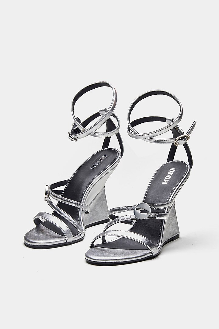 Silver Genuine Leather Wedges by Oroh at Pernia's Pop Up Shop