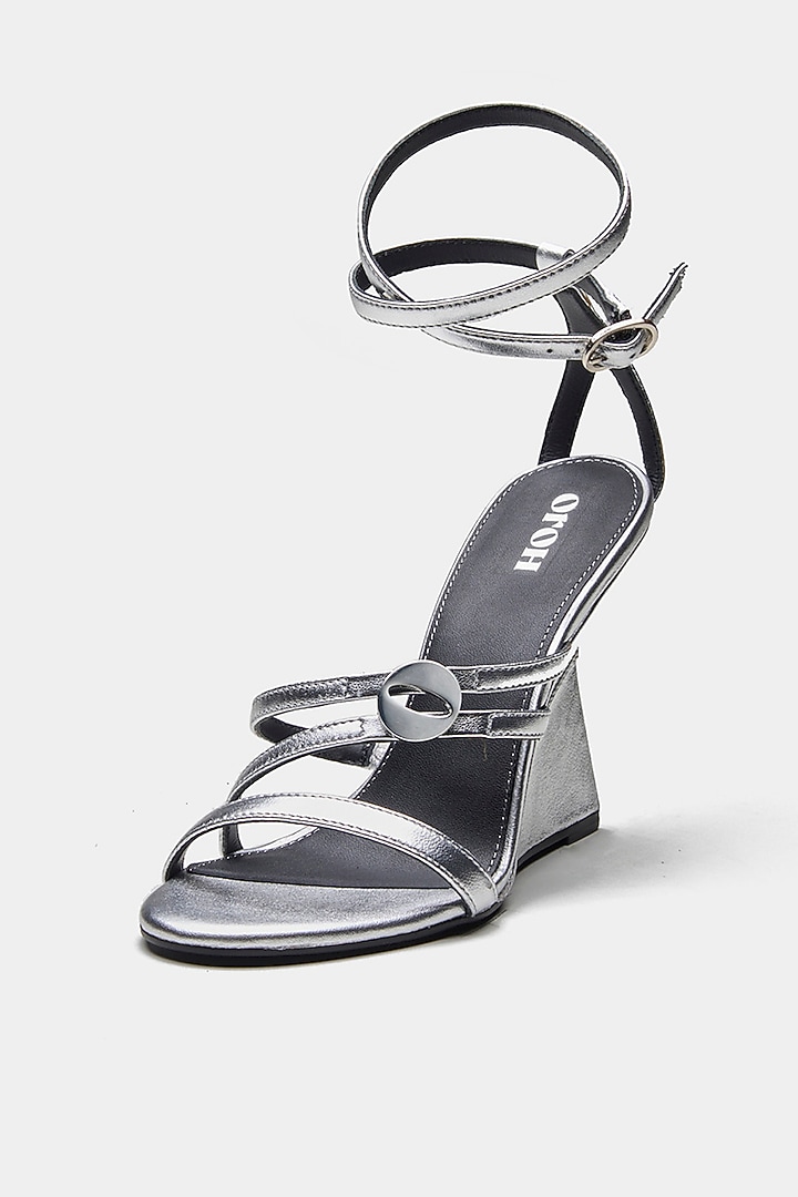 Silver Genuine Leather Wedges by Oroh at Pernia's Pop Up Shop