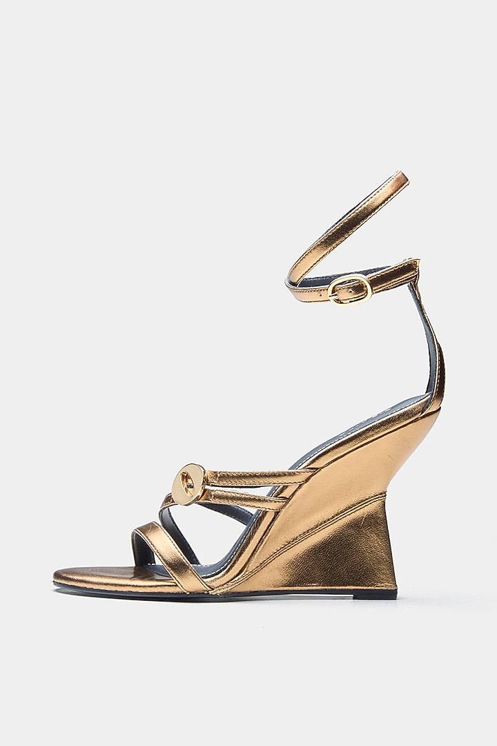 Gold Genuine Leather Wedges by Oroh at Pernia's Pop Up Shop