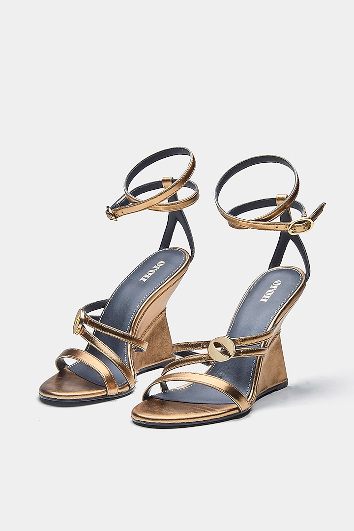Gold Genuine Leather Wedges by Oroh at Pernia's Pop Up Shop