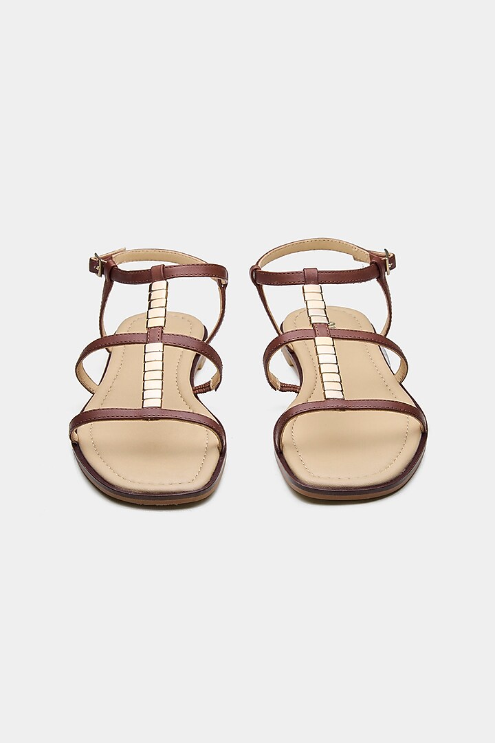 Brown Genuine Leather Criss-Cross Strap Flats by Oroh at Pernia's Pop Up Shop