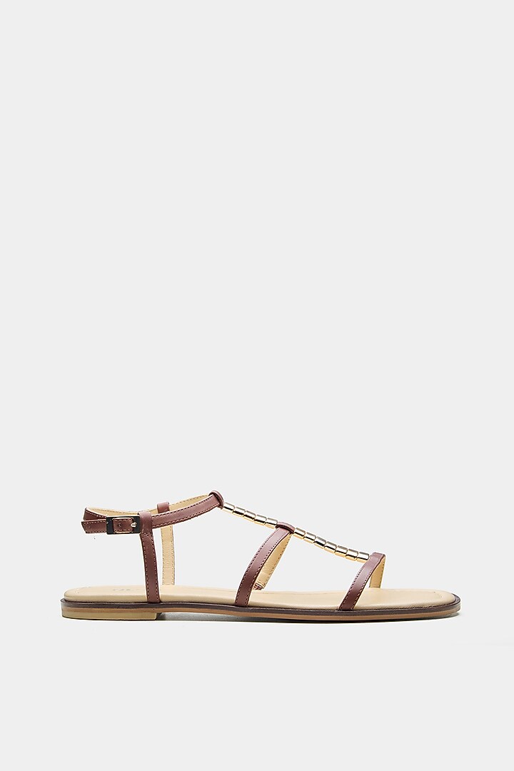 Brown Genuine Leather Criss-Cross Strap Flats by Oroh at Pernia's Pop Up Shop