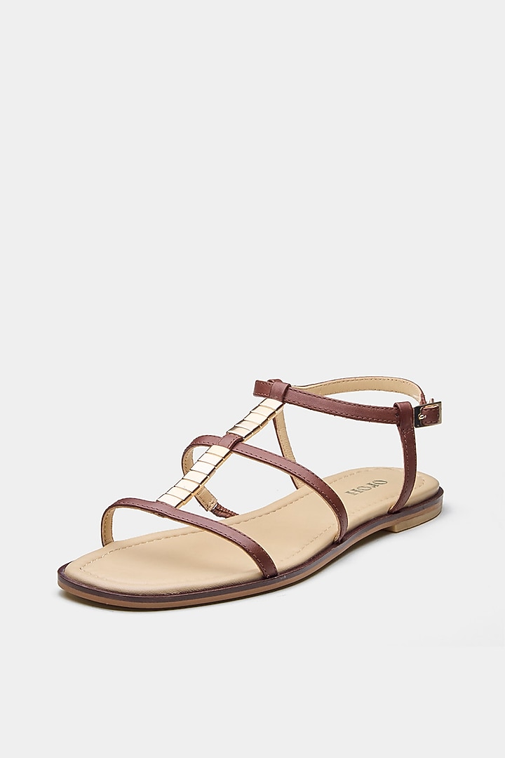 Brown Genuine Leather Criss-Cross Strap Flats by Oroh at Pernia's Pop Up Shop