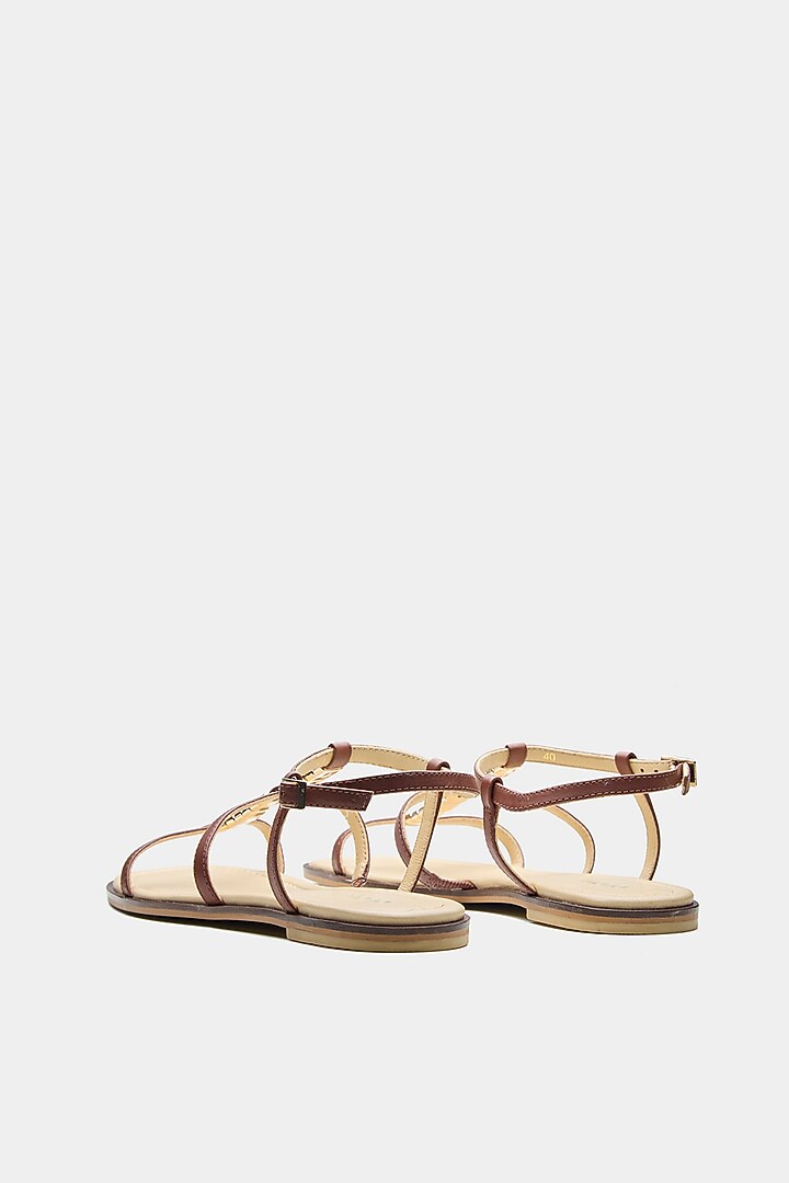 Brown Genuine Leather Criss-Cross Strap Flats by Oroh at Pernia's Pop Up Shop