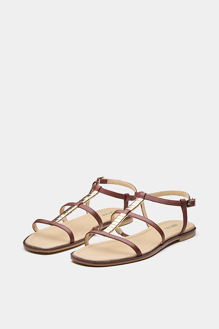 Brown Genuine Leather Criss-Cross Strap Flats by Oroh at Pernia's Pop Up Shop