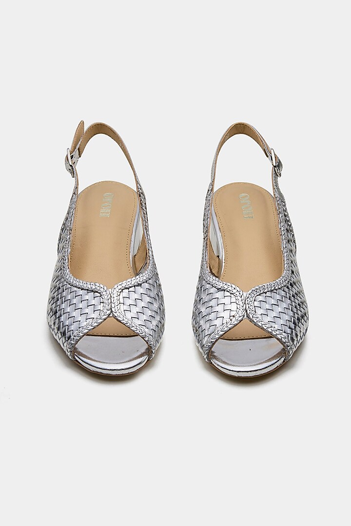 Silver Shine Genuine Leather Woven Block Heels by Oroh at Pernia's Pop Up Shop