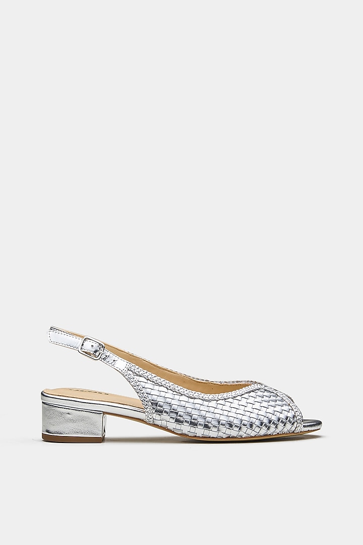 Silver Shine Genuine Leather Woven Block Heels by Oroh at Pernia's Pop Up Shop