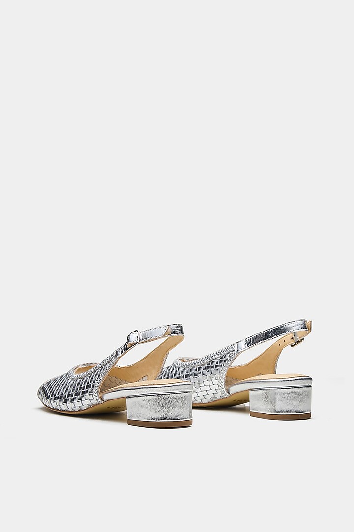 Silver Shine Genuine Leather Woven Block Heels by Oroh at Pernia's Pop Up Shop