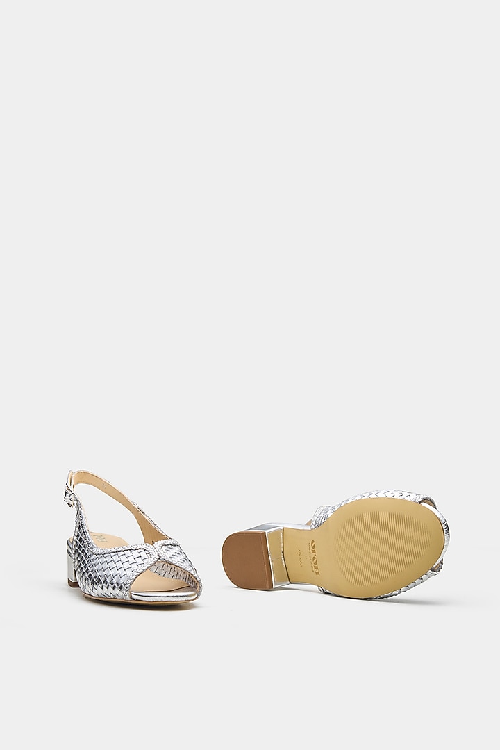 Silver Shine Genuine Leather Woven Block Heels by Oroh at Pernia's Pop Up Shop