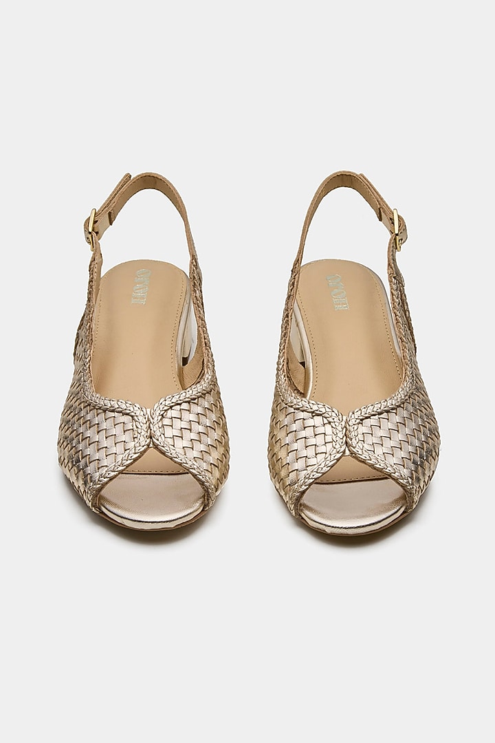 Gold Shine Genuine Leather Woven Block Heels by Oroh at Pernia's Pop Up Shop
