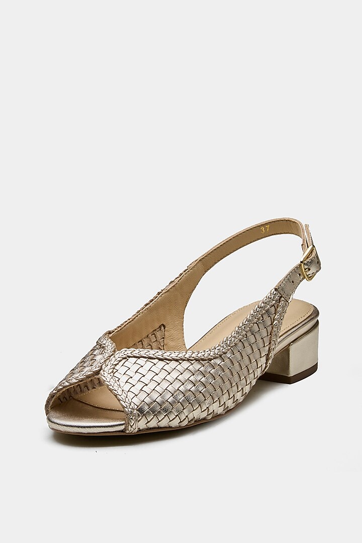 Gold Shine Genuine Leather Woven Block Heels by Oroh at Pernia's Pop Up Shop