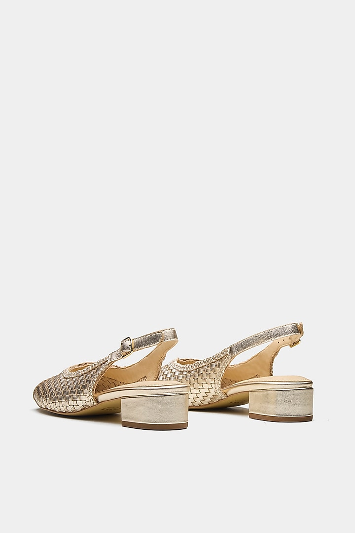 Gold Shine Genuine Leather Woven Block Heels by Oroh at Pernia's Pop Up Shop