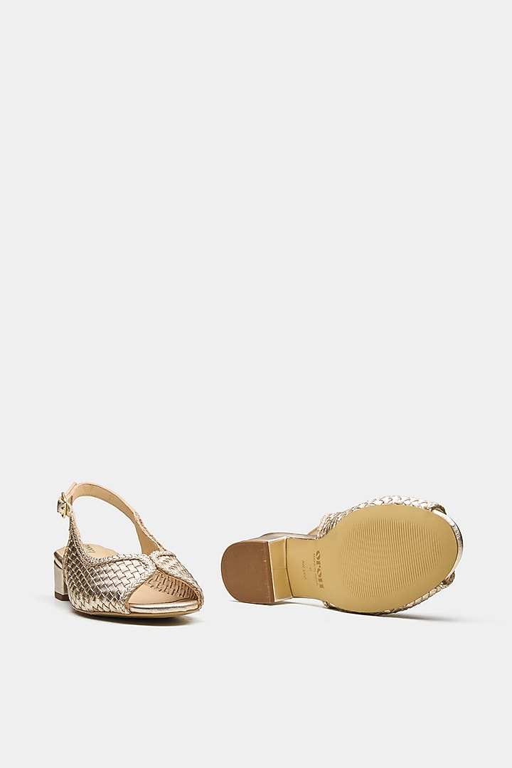 Gold Shine Genuine Leather Woven Block Heels by Oroh at Pernia's Pop Up Shop