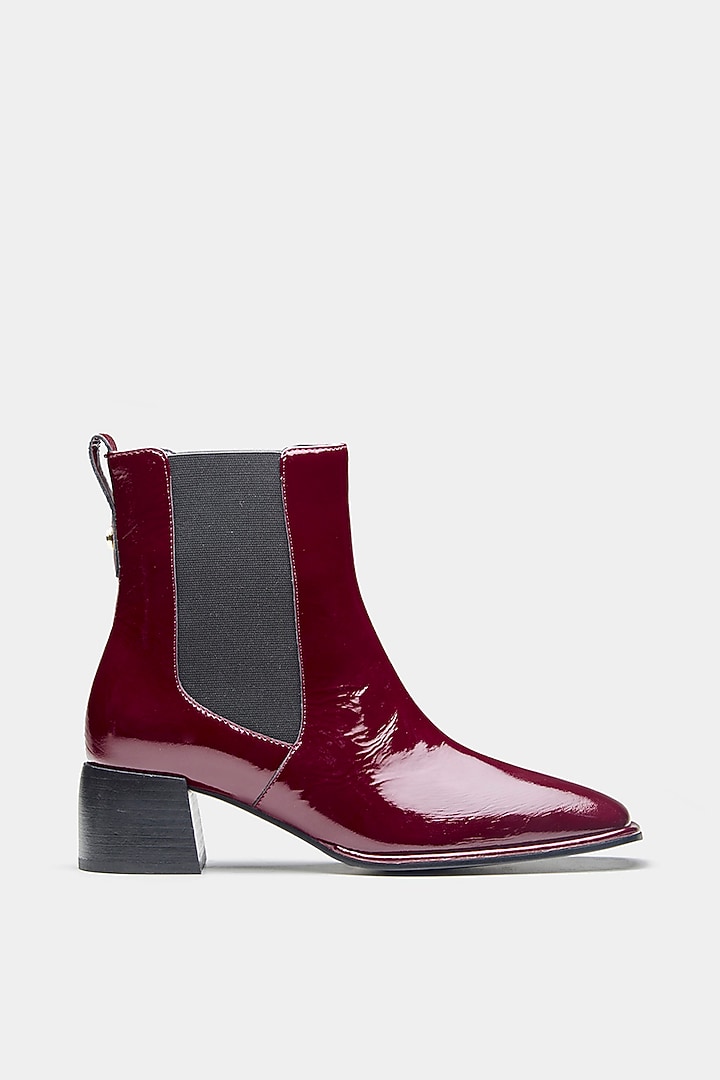 Maroon Genuine Leather Ankle Boots by Oroh at Pernia's Pop Up Shop