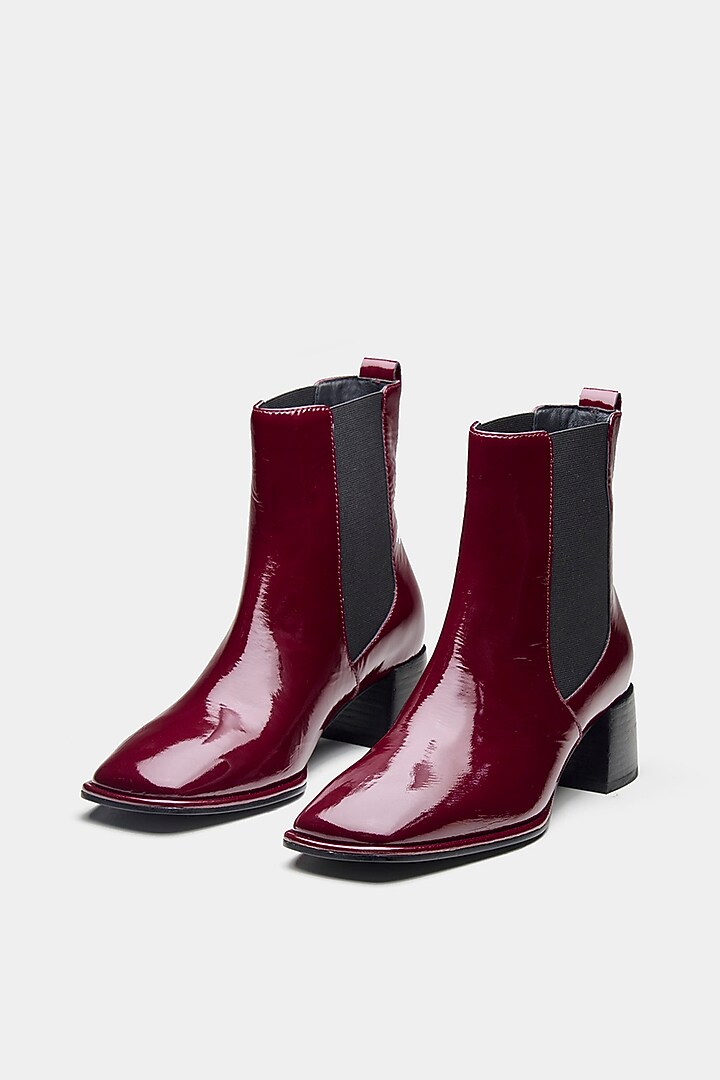 Maroon Genuine Leather Ankle Boots by Oroh at Pernia's Pop Up Shop