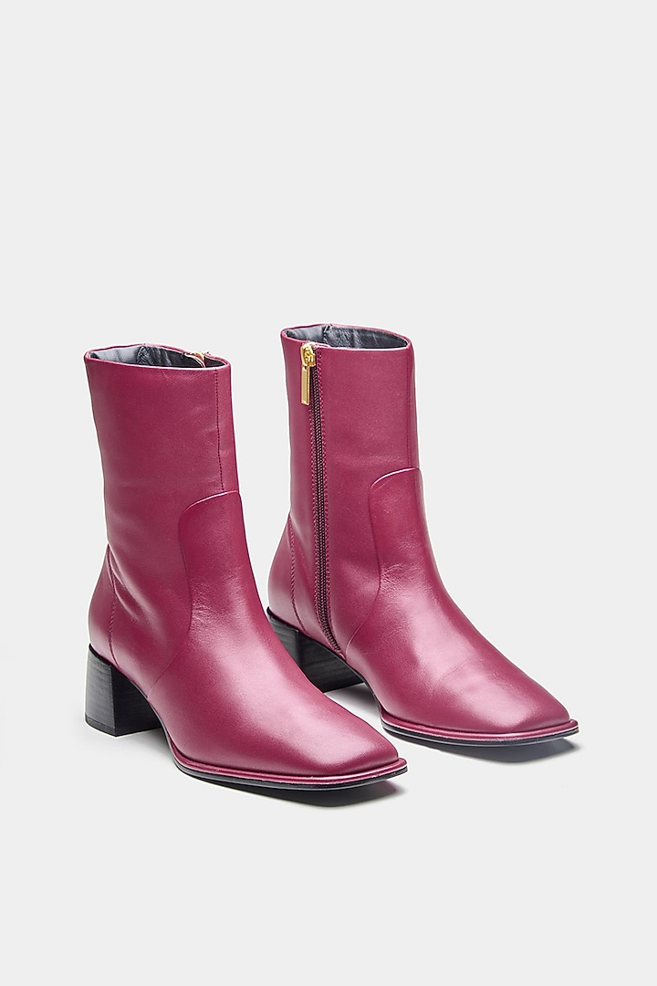 Maroon Genuine Leather Ankle Boots by Oroh at Pernia's Pop Up Shop