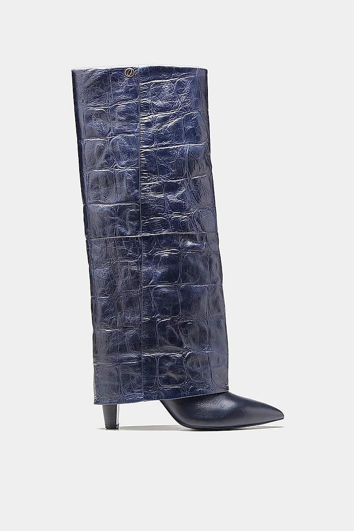 Blue Genuine Leather Long Boots by Oroh at Pernia's Pop Up Shop