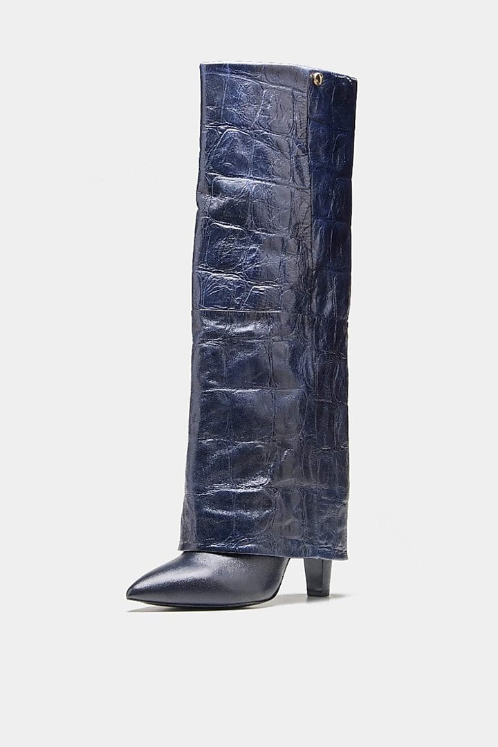 Blue Genuine Leather Long Boots by Oroh at Pernia's Pop Up Shop