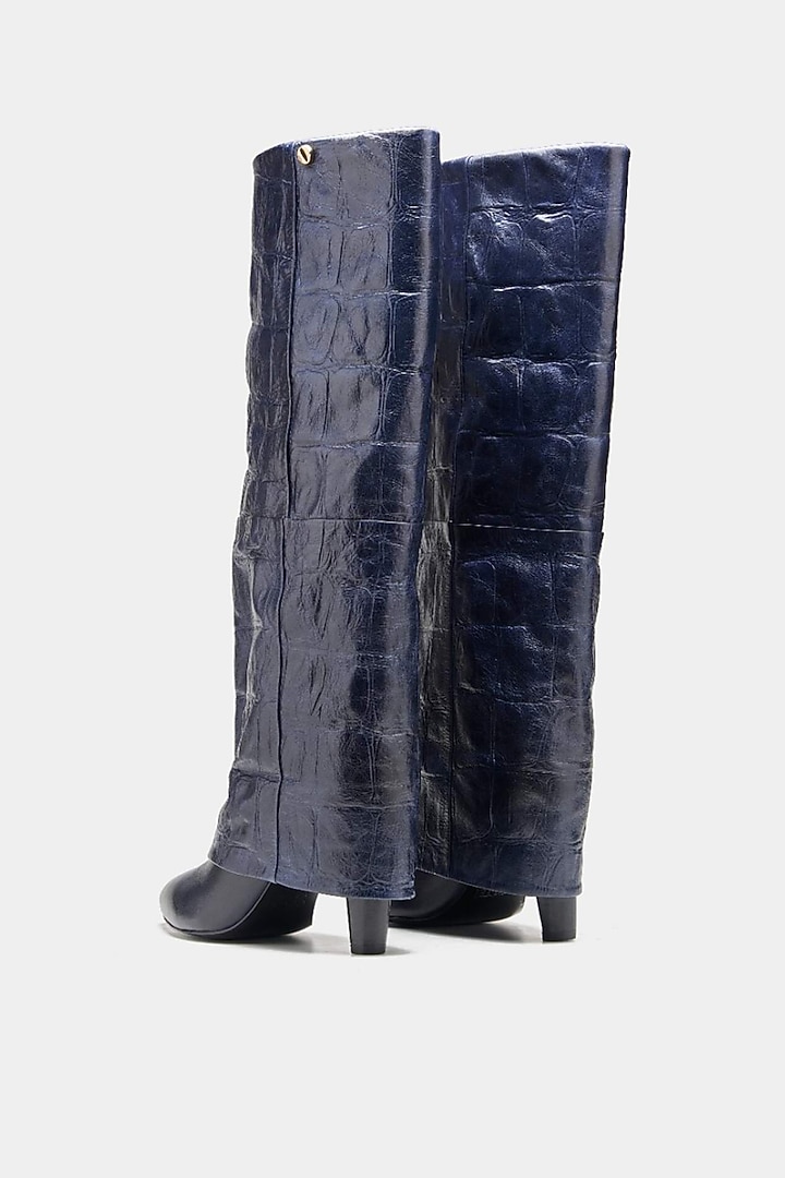 Blue Genuine Leather Long Boots by Oroh at Pernia's Pop Up Shop