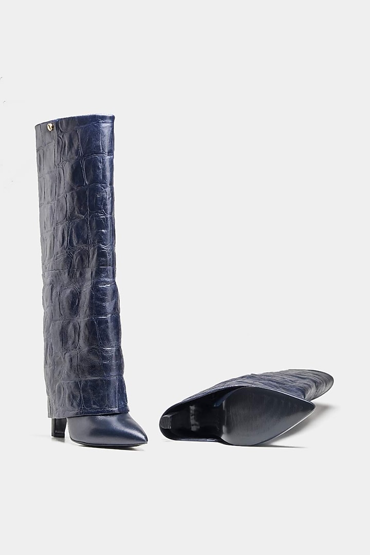 Blue Genuine Leather Long Boots by Oroh at Pernia's Pop Up Shop