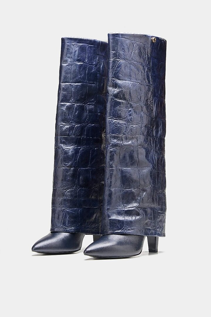Blue Genuine Leather Long Boots by Oroh at Pernia's Pop Up Shop