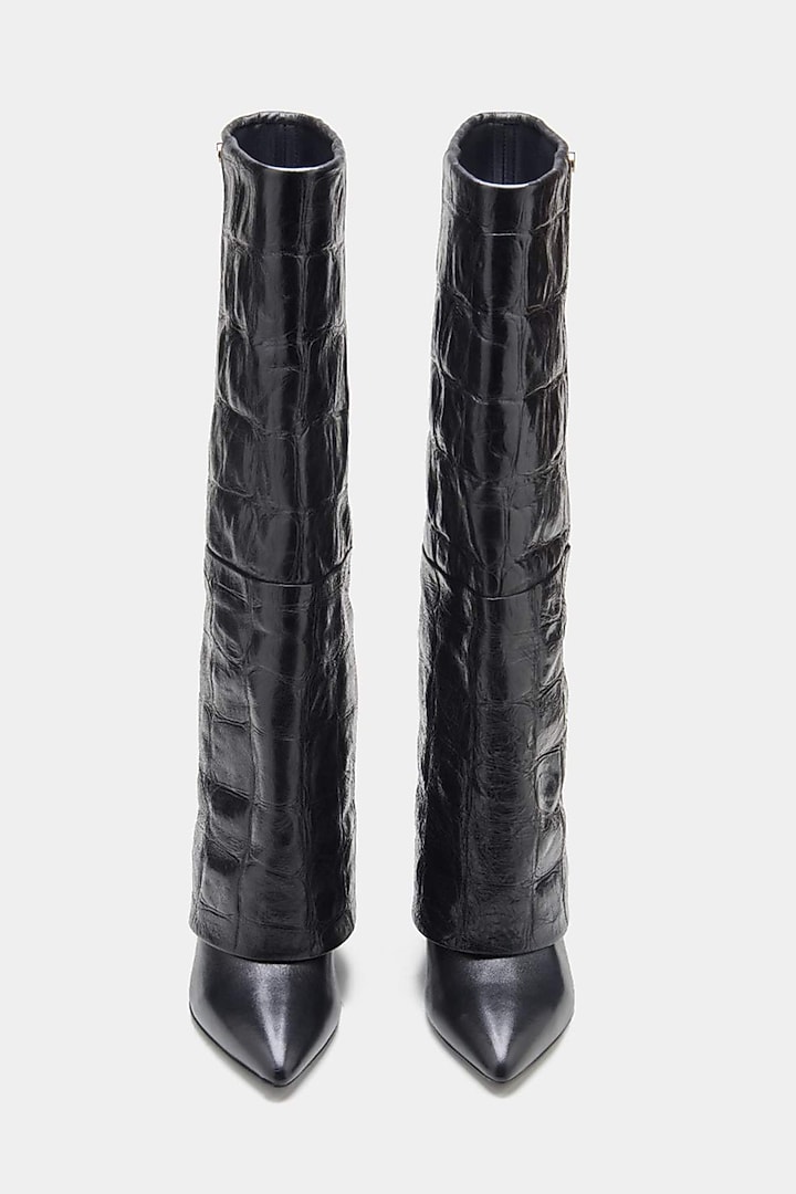 Black Genuine Leather Long Boots by Oroh at Pernia's Pop Up Shop
