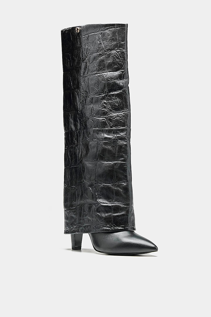 Black Genuine Leather Long Boots by Oroh at Pernia's Pop Up Shop