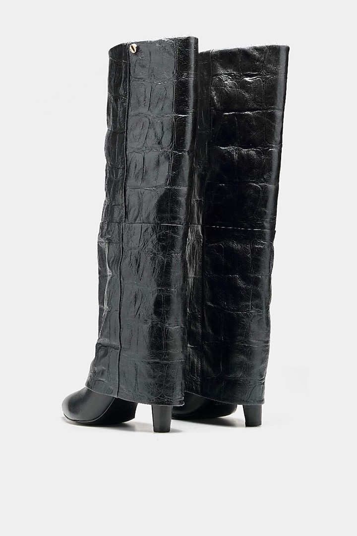 Black Genuine Leather Long Boots by Oroh at Pernia's Pop Up Shop