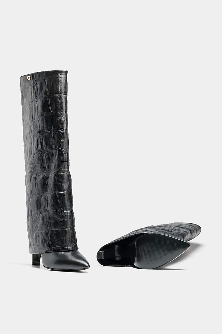 Black Genuine Leather Long Boots by Oroh at Pernia's Pop Up Shop