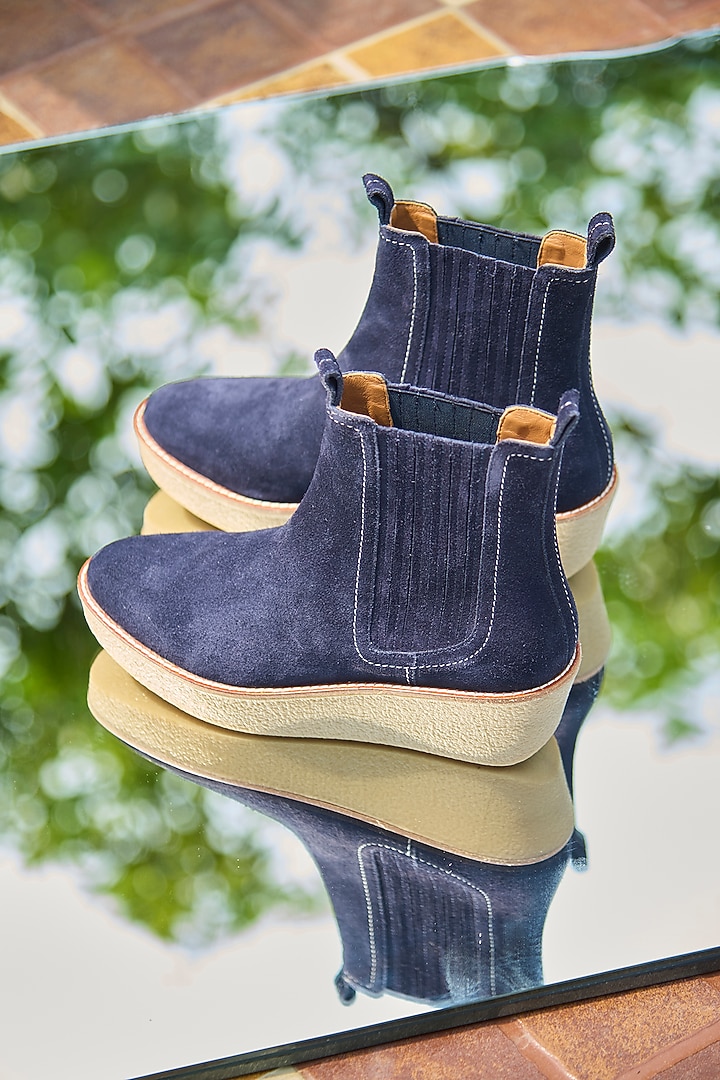 Blue Genuine Leather Ankle Boots by Oroh at Pernia's Pop Up Shop