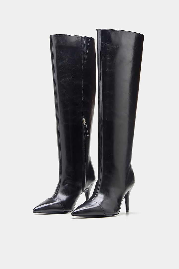 Black Genuine Leather Long Boots by Oroh at Pernia's Pop Up Shop