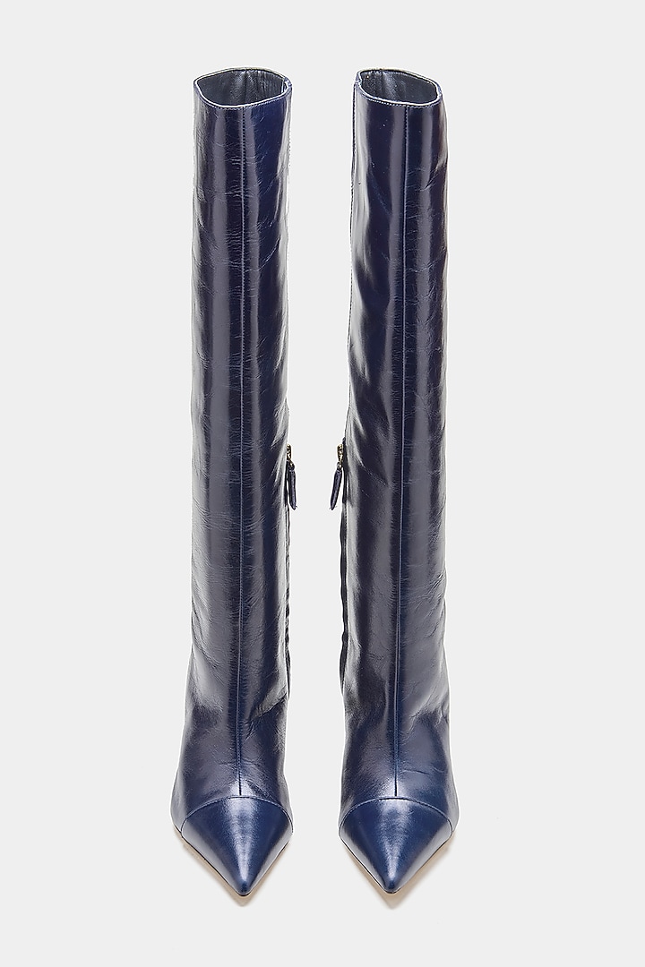 Blue Genuine Leather Long Boots by Oroh at Pernia's Pop Up Shop